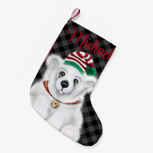 Kerst schattig polar beer welp, Santa beer welp Kleine Kerstsok (Voorkant (Hangend))