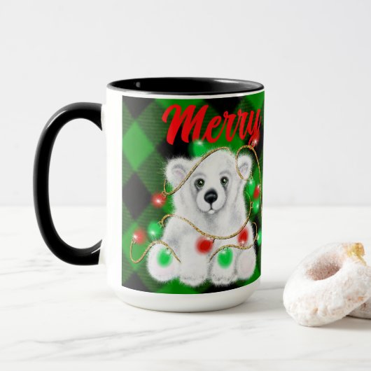 Kerst schattig polar beer welp, Santa beer welp Mok (Met donut)