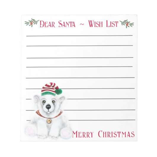 Kerst schattig polar beer welp, Santa beer welp Notitieblok (Voorkant)