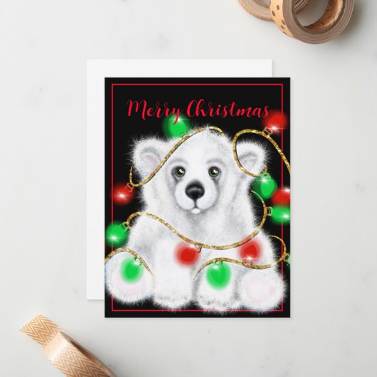 Kerst schattig polar beer welp, Santa beer welp Notitiekaartje (Voorkant / Achterkant in situ)