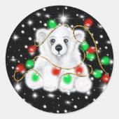 Kerst schattig polar beer welp, Santa beer welp Ronde Sticker (Voorkant)