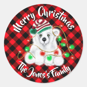 Kerst schattig polar beer welp, Santa beer welp Ronde Sticker