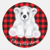 Kerst schattig polar beer welp, Santa beer welp Ronde Sticker (Voorkant)