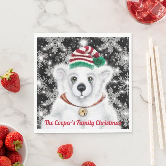 Kerst schattig polar beer welp, Santa beer welp Servet (Insitu)