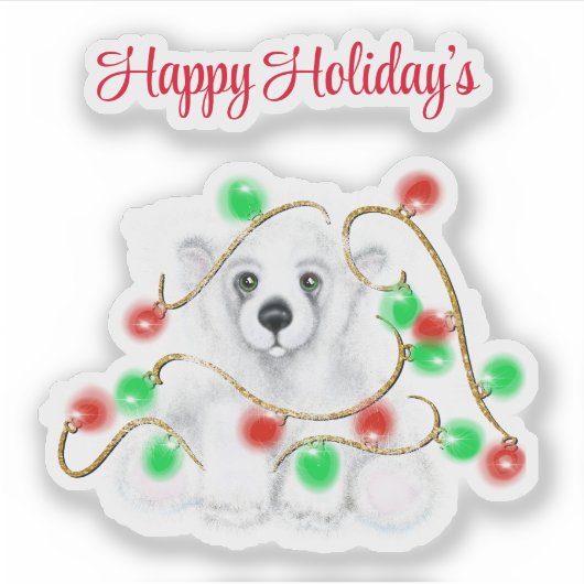 Kerst schattig polar beer welp, Santa beer welp Sticker (Voorkant)