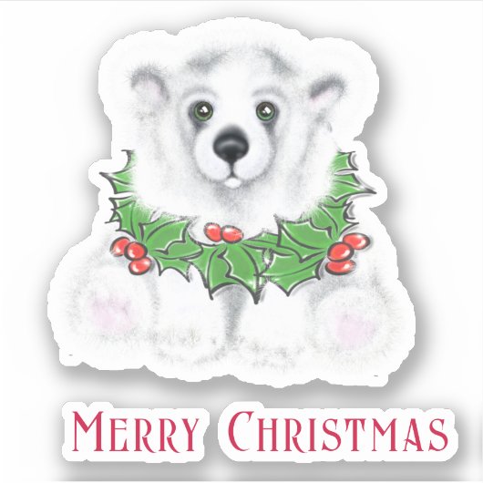 Kerst schattig polar beer welp, Santa beer welp Sticker (Voorkant)