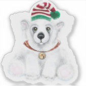 Kerst schattig polar beer welp, Santa beer welp Sticker (Voorkant)