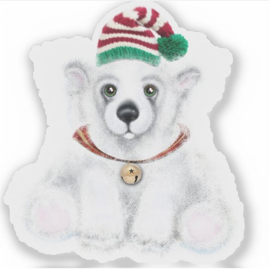Kerst schattig polar beer welp, Santa beer welp Sticker (Voorkant)