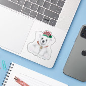 Kerst schattig polar beer welp, Santa beer welp Sticker (Laptop met iPhone)