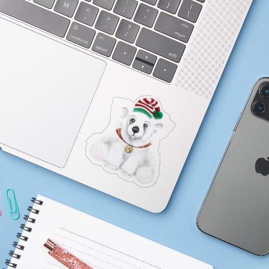 Kerst schattig polar beer welp, Santa beer welp Sticker (Laptop met iPhone)