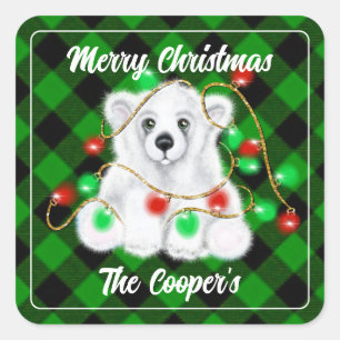 Kerst schattig polar beer welp, Santa beer welp Vierkante Sticker