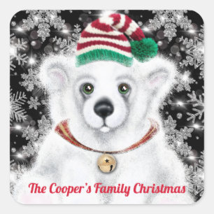 Kerst schattig Santa polar beer welp sneeuwvlokken Vierkante Sticker