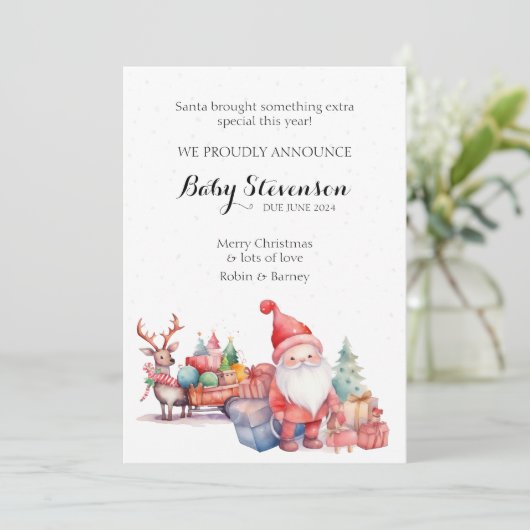 Kerst schattig waterverf santa en rendieren feestdagenkaart (Staand voorkant)