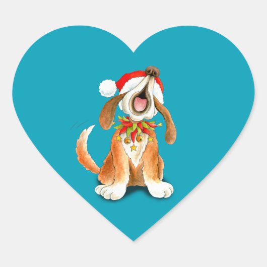 Kerst schattig zingen hond blauw stickers (Voorkant)