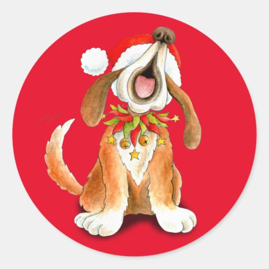Kerst schattig zingende hond rode sticker (Voorkant)