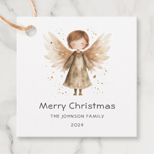 Kerst Schattige Beige Boho Baby Angel Bedankjes Labels (Voorkant)