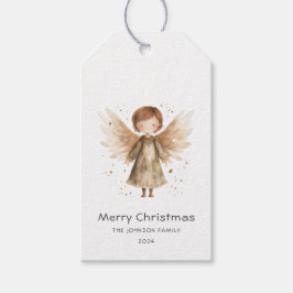 Kerst Schattige Beige Boho Baby Angel Cadeaulabel
