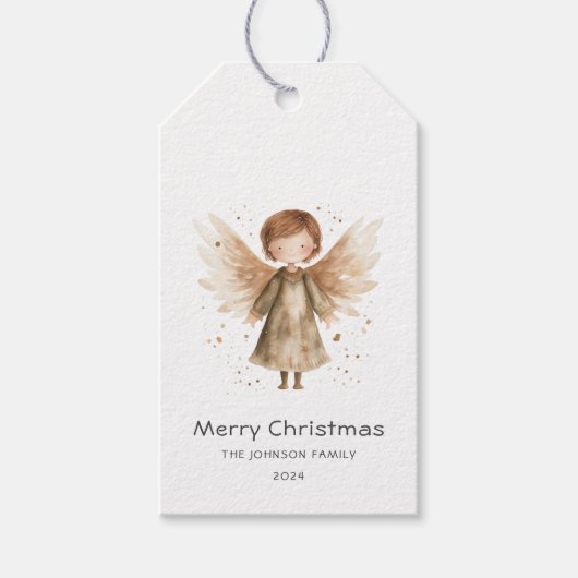Kerst Schattige Beige Boho Baby Angel Cadeaulabel (Voorkant)