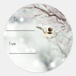 Kerst Schattige Chickadee Sneeuwbomen Ronde Sticker
