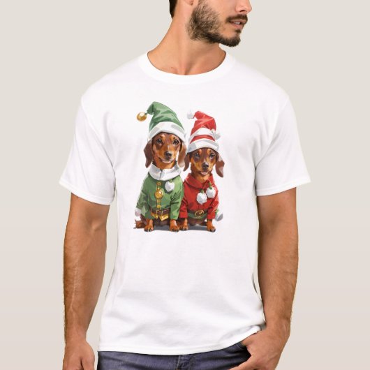 Kerst Schattige Dachshunds T-shirt (Voorkant)