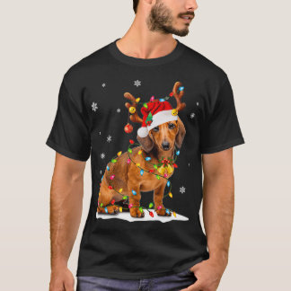 Kerst Schattige dashund met kerstverlichting T-shirt