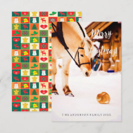 Kerst schattige dieren sneeuwpaard boerderij land kaart