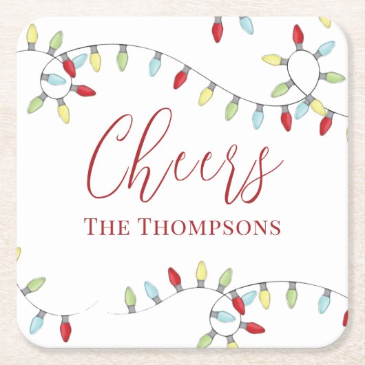 Kerst Schattige Eenvoudige Kleurrijke String Light Kartonnen Onderzetters (Voorkant)