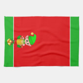 Kerst Schattige Elf op Groen en Rood Theedoek (Horizontaal)
