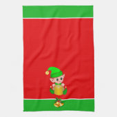 Kerst Schattige Elf op Groen en Rood Theedoek (Verticaal)