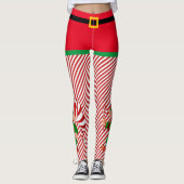 Kerst Schattige Elf Vrouwen Rode & Groene Streep Leggings (Voorkant)