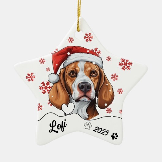 Kerst Schattige Fox Hound Dog gepersonaliseerd Keramisch Ornament (Voorkant)