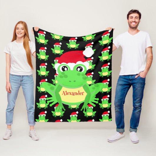 Kerst Schattige Frog Santa Hat Black Novelty Fleece Deken (In situ)