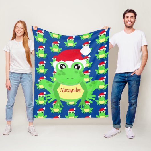 Kerst Schattige Frog Santa Hat Blue Novelty Fleece Deken (In situ)