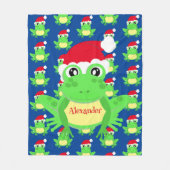 Kerst Schattige Frog Santa Hat Blue Novelty Fleece Deken (Voorkant)
