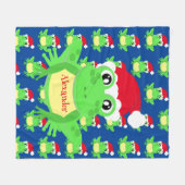 Kerst Schattige Frog Santa Hat Blue Novelty Fleece Deken (Voorkant (Horizontaal))