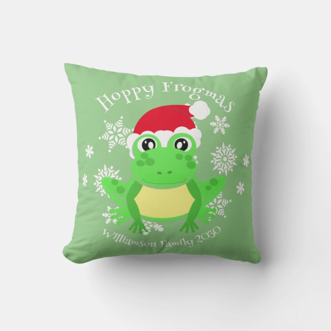 Kerst Schattige Frog Santa Hat Novelty Green Kussen (Voorkant)