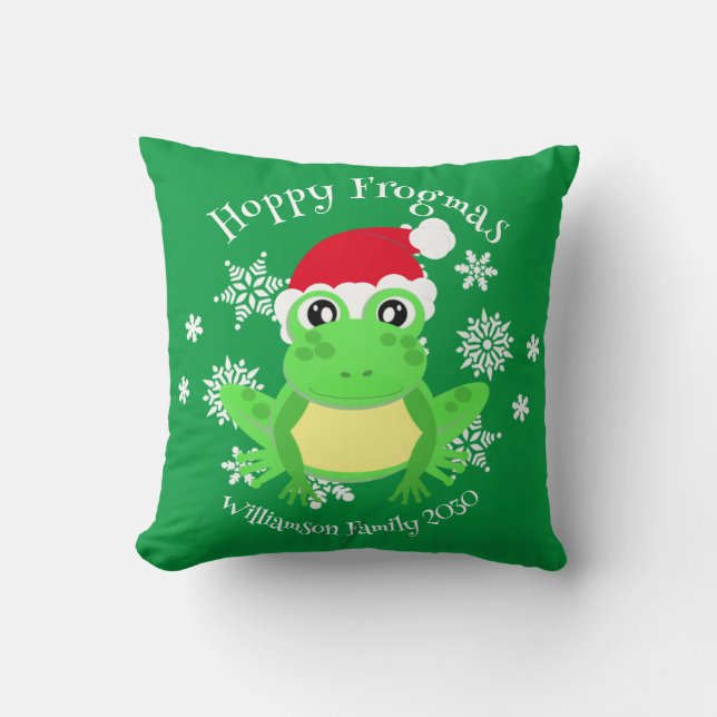 Kerst Schattige Frog Santa Hat Novelty Green Kussen (Voorkant)