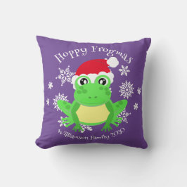 Kerst Schattige Frog Santa Hat Novelty Paarse Kussen
