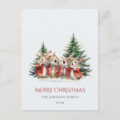 Kerst Schattige Grappig Bunnies Baby Rood Groen Briefkaart (Voorkant)