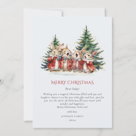 Kerst Schattige Grappig Bunnies Baby Rood Groen Feestdagenkaart (Voorkant)