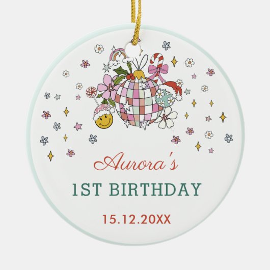 Kerst Schattige Groovy Ball Verjaardagsfeest Keramisch Ornament (Voorkant)