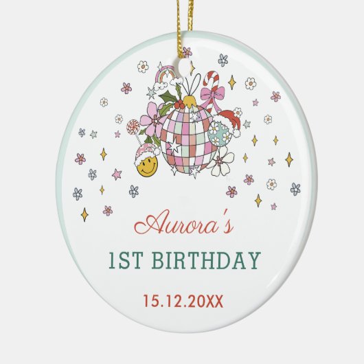 Kerst Schattige Groovy Ball Verjaardagsfeest Keramisch Ornament (Links)