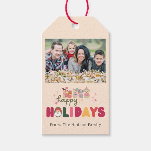 Kerst schattige honden kleurrijke moderne vakantie cadeaulabel (Voorkant)