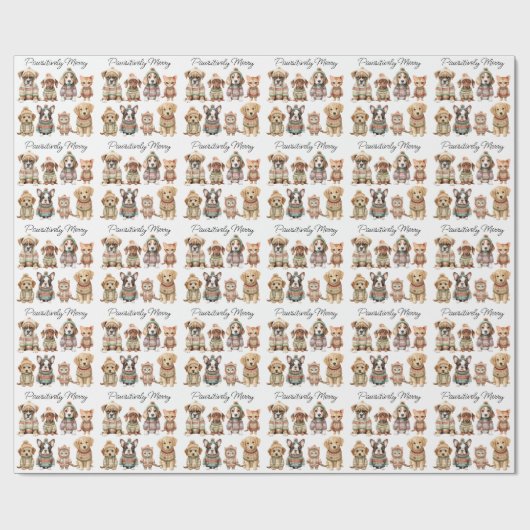 Kerst Schattige Hondenkat Huisdieren passief vroli Cadeaupapier (Vlak)