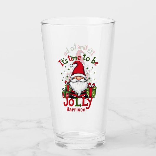 Kerst Schattige Jolly Santa Gepersonaliseerde naam Glas (Voorkant)