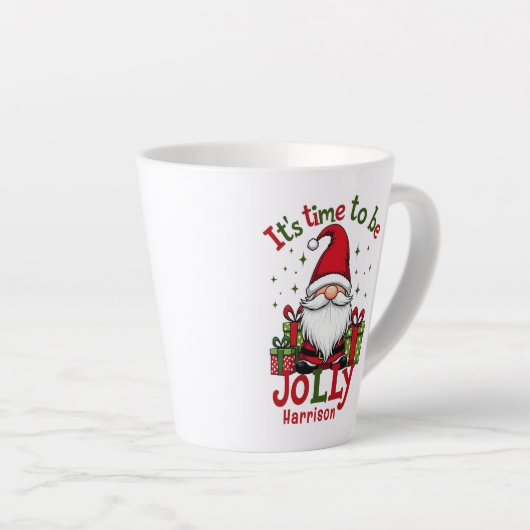 Kerst Schattige Jolly Santa Gepersonaliseerde naam Latte Mok (Rechterhoek)