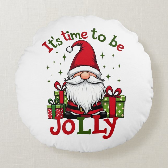 Kerst Schattige Jolly Santa Holiday Rond Kussen (Voorkant)