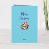 Kerst schattige kat sterren blauw feestdagen kaart (Achterkant)