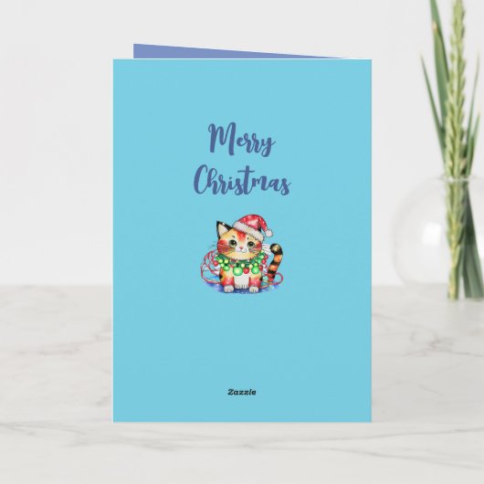 Kerst schattige kat sterren blauw feestdagen kaart (Achterkant)