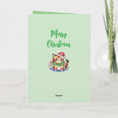 Kerst schattige kat sterren groen feestdagen kaart (Achterkant)